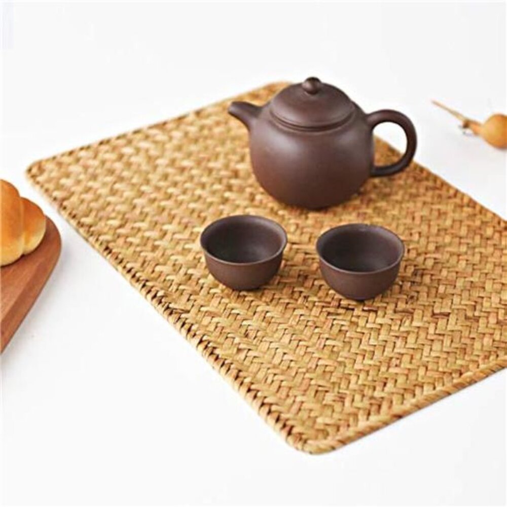 4 Pack Rectangular Woven Placemats, Natural Seagrass Place Mats, 17" x 12"